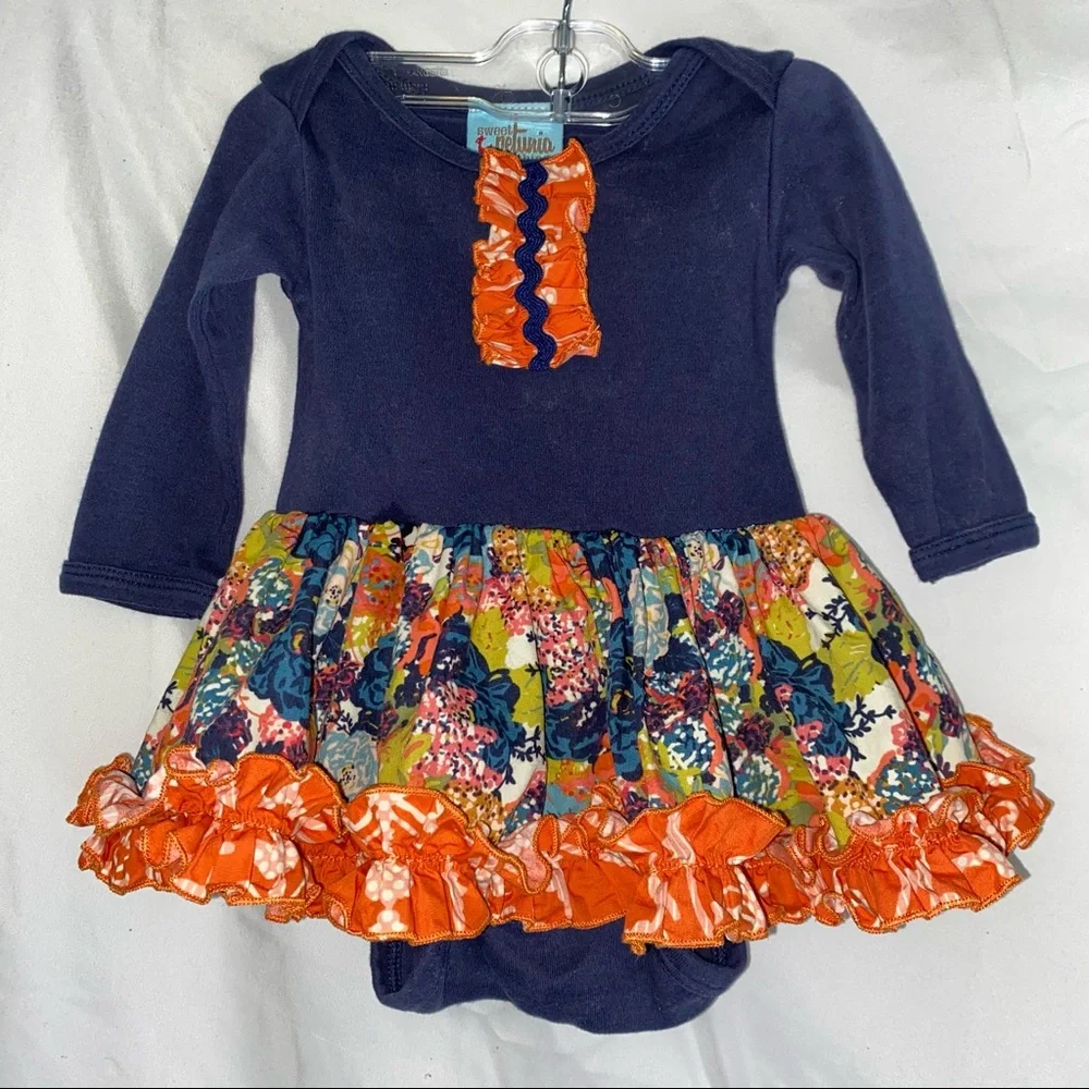 Sweet Petunia Clothing Baby Girl Onesie Ruffle Dress size 3-6 months